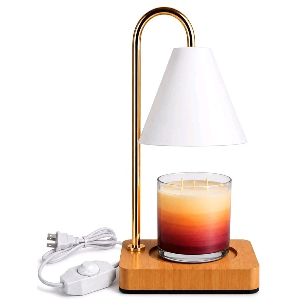 NIB Candle Warmer White Table Lamp Wood Base Stepless Dimming Lightbulbs Incl